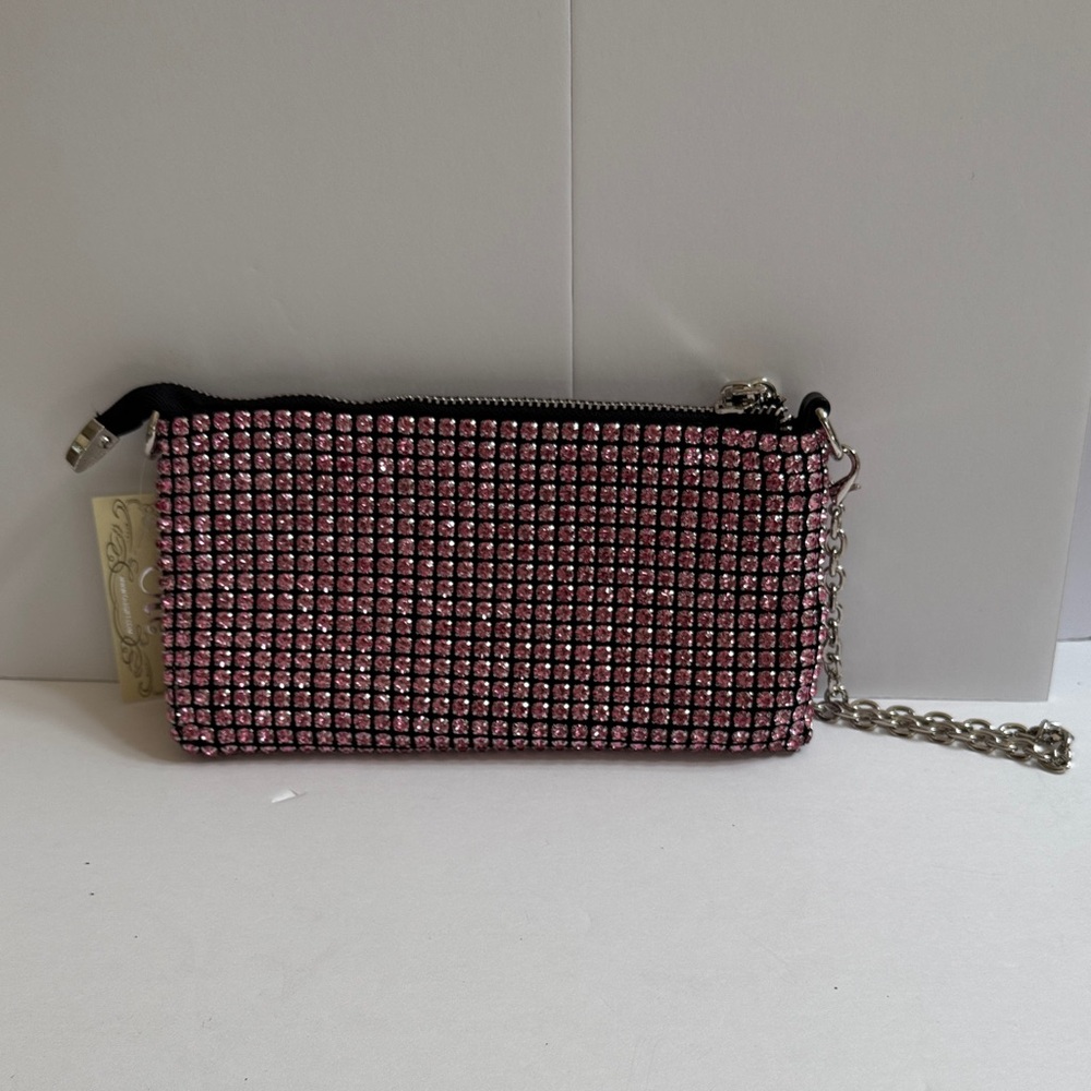 Pink and Black Rhinestone Wristlet/crossbody